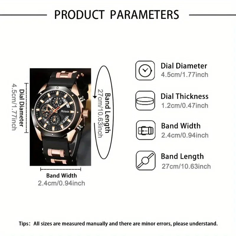 Mens Analog Quartz Watch With Silicone Strap Calendar Display Valentine Day Gift
