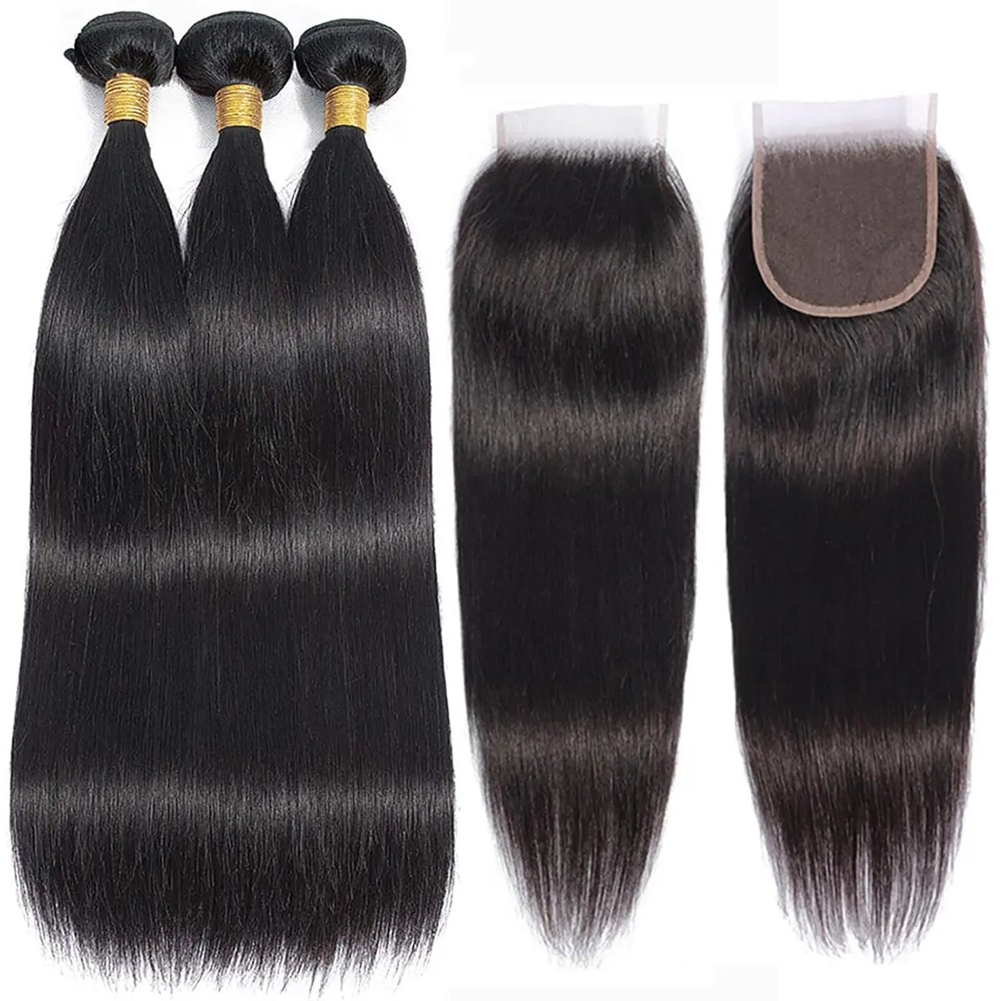 Burmese Virgin Human Hair Bundles With Closure 12A Straight Remy 100 Percent Unprocessed Raw Hair 3 Wefts 1 Closure