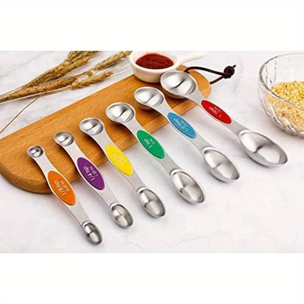 Magnetic Measuring Spoons Set of 6 Dual Sided Stainless Steel