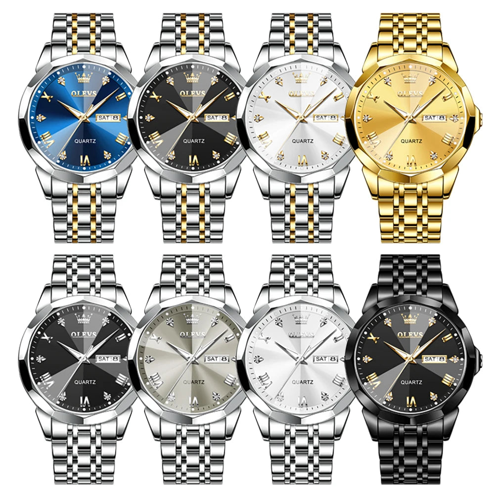 OLEVS Men's Casual Stainless Steel Quartz Watch Waterproof Luminous Date Week