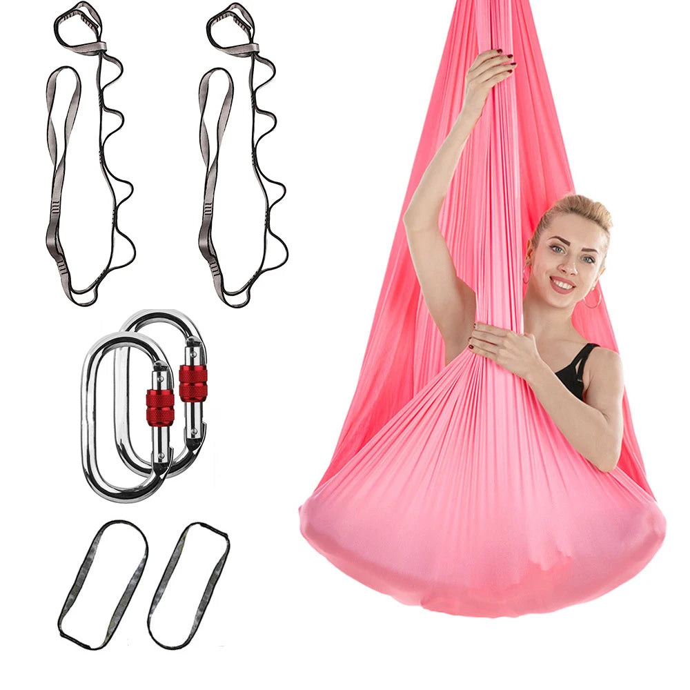 4M Aerial Yoga Hammock Set with Extension Straps and Carabiners