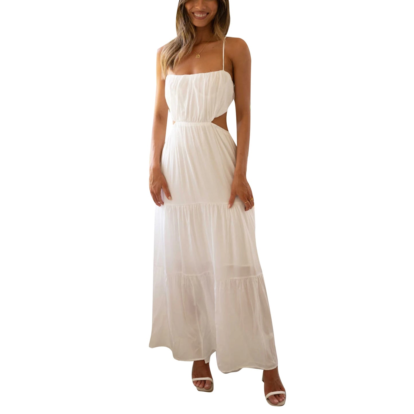 Elegant Sleeveless Maxi Dress With V Neckline Ruched Waist