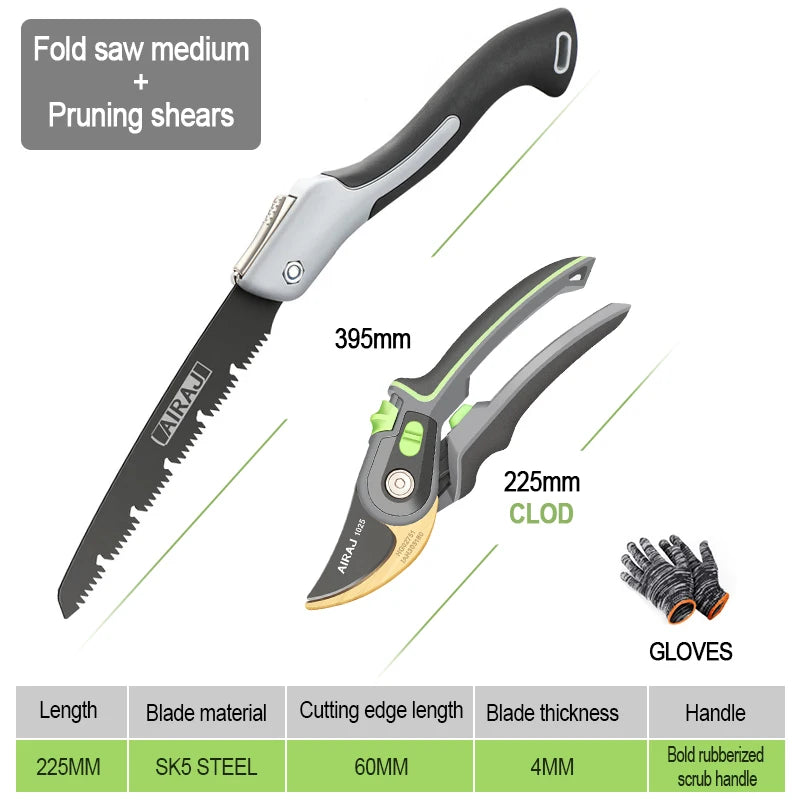 AIRAJ Plant Trim Garden Pruning Shears and Folding Saw Set