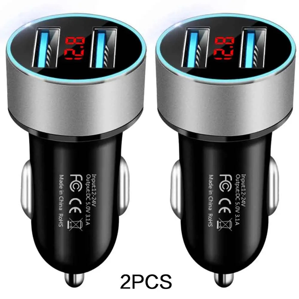 High-Quality 3.1A Dual USB Car Charger with LCD Display