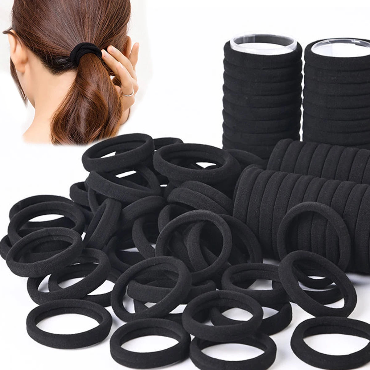 50/100pcs Black Hairband Elastic Hair Ties Ponytail Holder