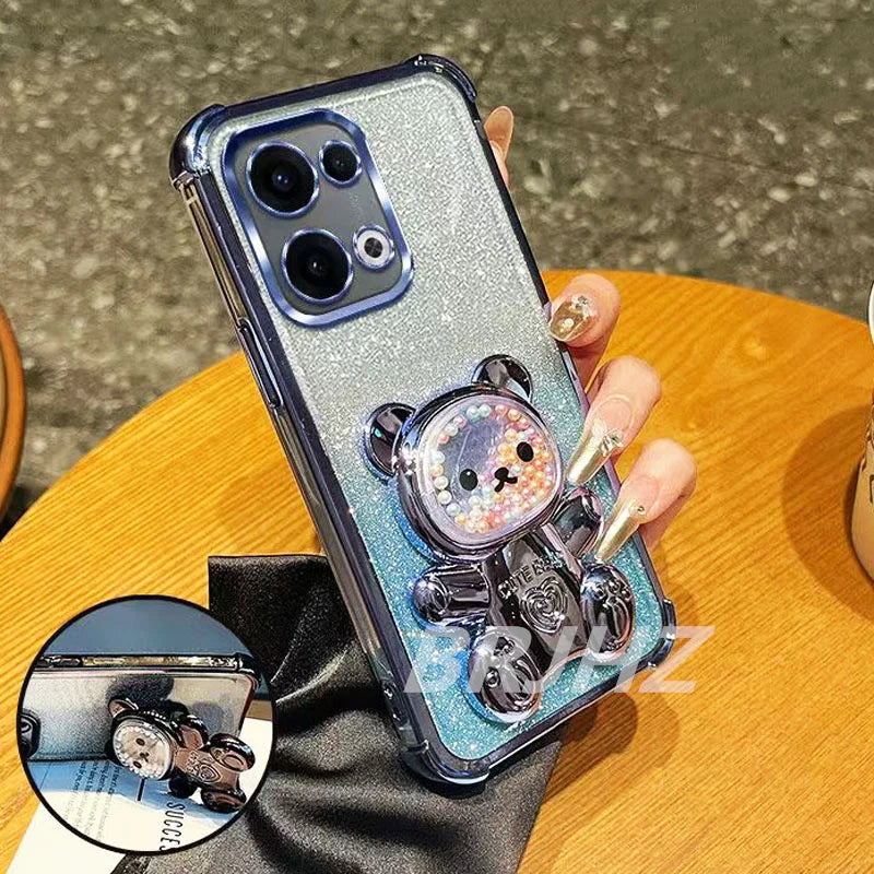Cute Bear Bracket Glitter Shockproof Case For Realme C85 Pro 15 Pro 15T