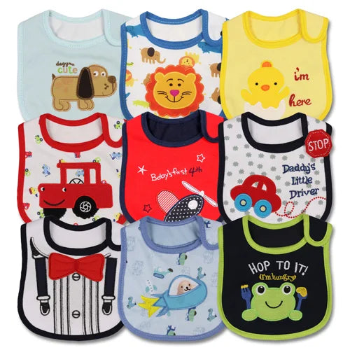 9pcs/Set Baby Girl Boy Feeding Bibs Waterproof Cartoon Towel