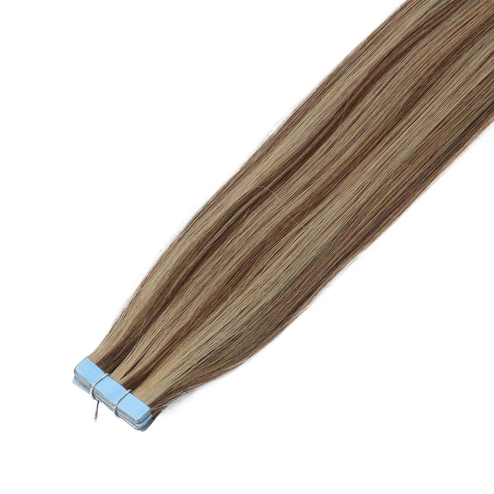 Brown Tape In Remy Human Hair Extensions Seamless Skin Weft 12 To 24 Inches