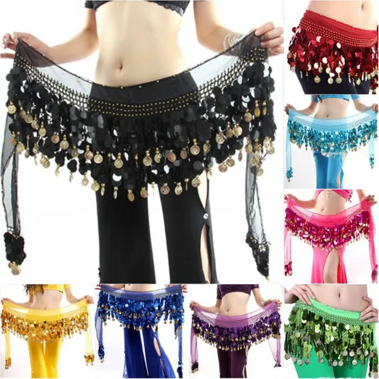 Women Belly Dance Hip Scarf Accessories Belt Skirt With Gold Color Coin Bellydance Coins Waist Chain
