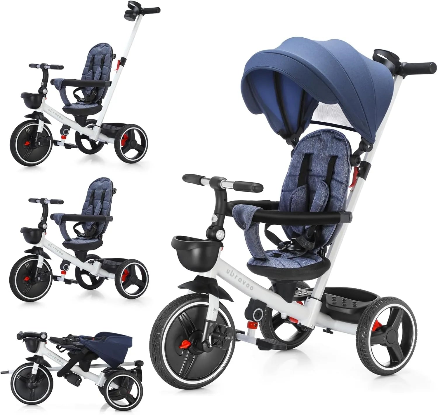 Ubravoo 5 In 1 Baby Stroller Tricycle Ride Bike With Adjustable Canopy