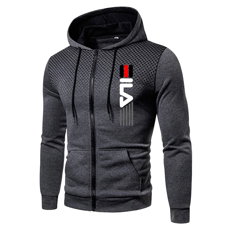 Mens Zipper Hoodie Tracksuit Set With Joggers Autumn Winter Sportswear