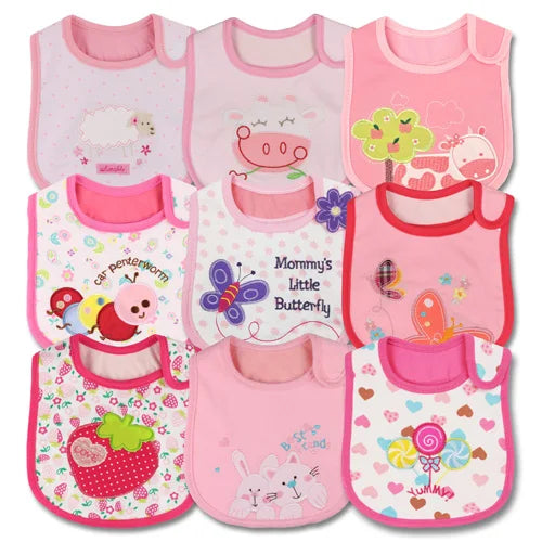 9pcs/Set Baby Girl Boy Feeding Bibs Waterproof Cartoon Towel