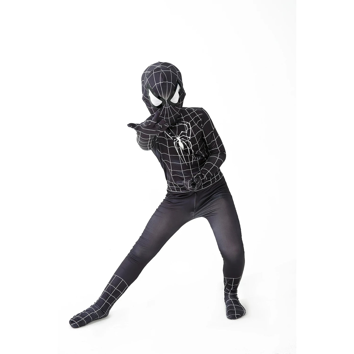 biack spider man  Superhero Costume Bodysuit for Kids Spandex Zentai Halloween Cosplay Jumpsuit 3D Style