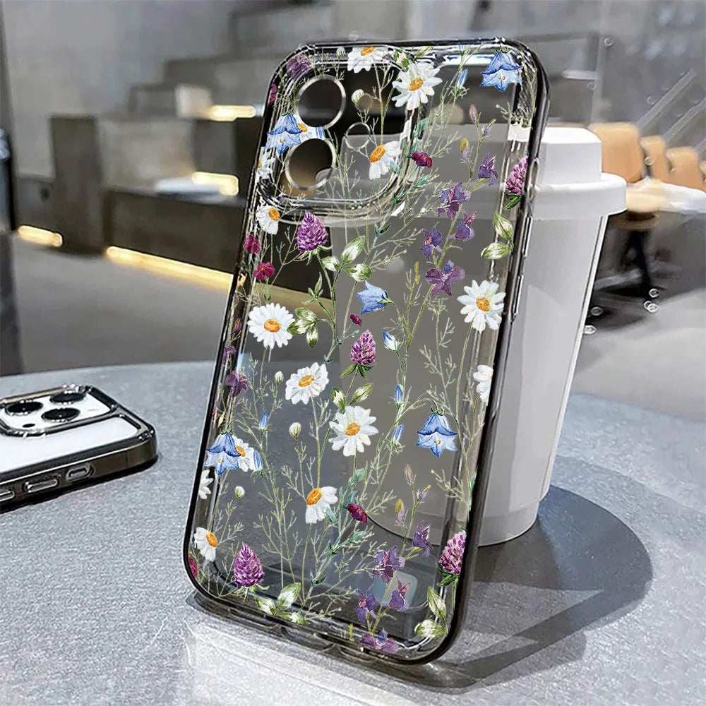 Floral Clear Silicone Phone Case For IPhone 17 Pro Max 16 15 14 13 12 11 SE