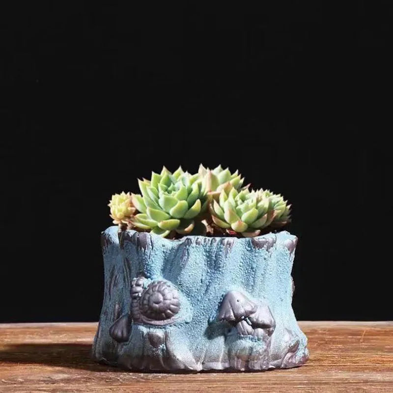 Ceramic Succulent Vase Planter Pot For Desktop Garden Decor Blue Pink Brown