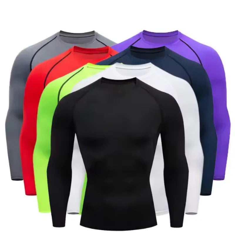 Men 2025 Long Sleeve Turtleneck Compression Rash Guard Base Layer Shirt