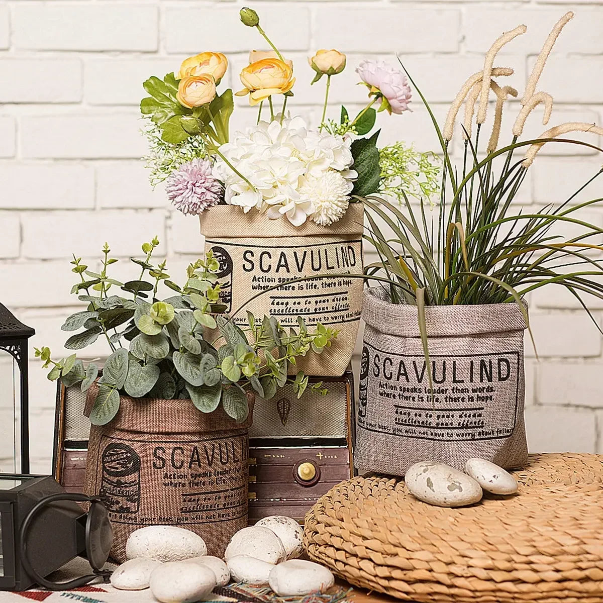 Nordic Kraft Paper Flower Pot Set 1 Piece With Fabric Finish For Home Decor
