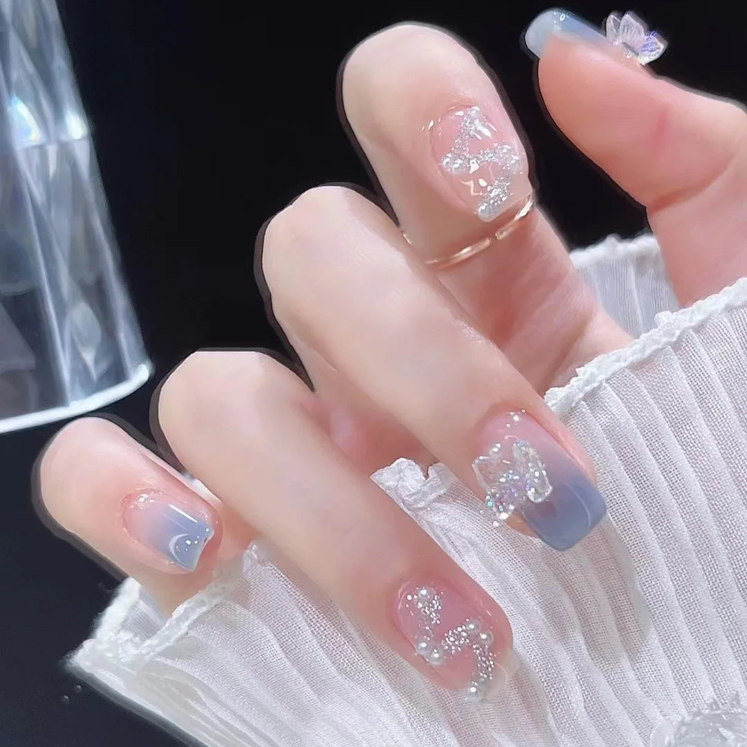 24 Pcs 3D Kuromi Press On Nails Y2K Cartoon Handmade Fake Nails Black Gel Wearable Nails Cinnamoroll Melody Anime False Nails