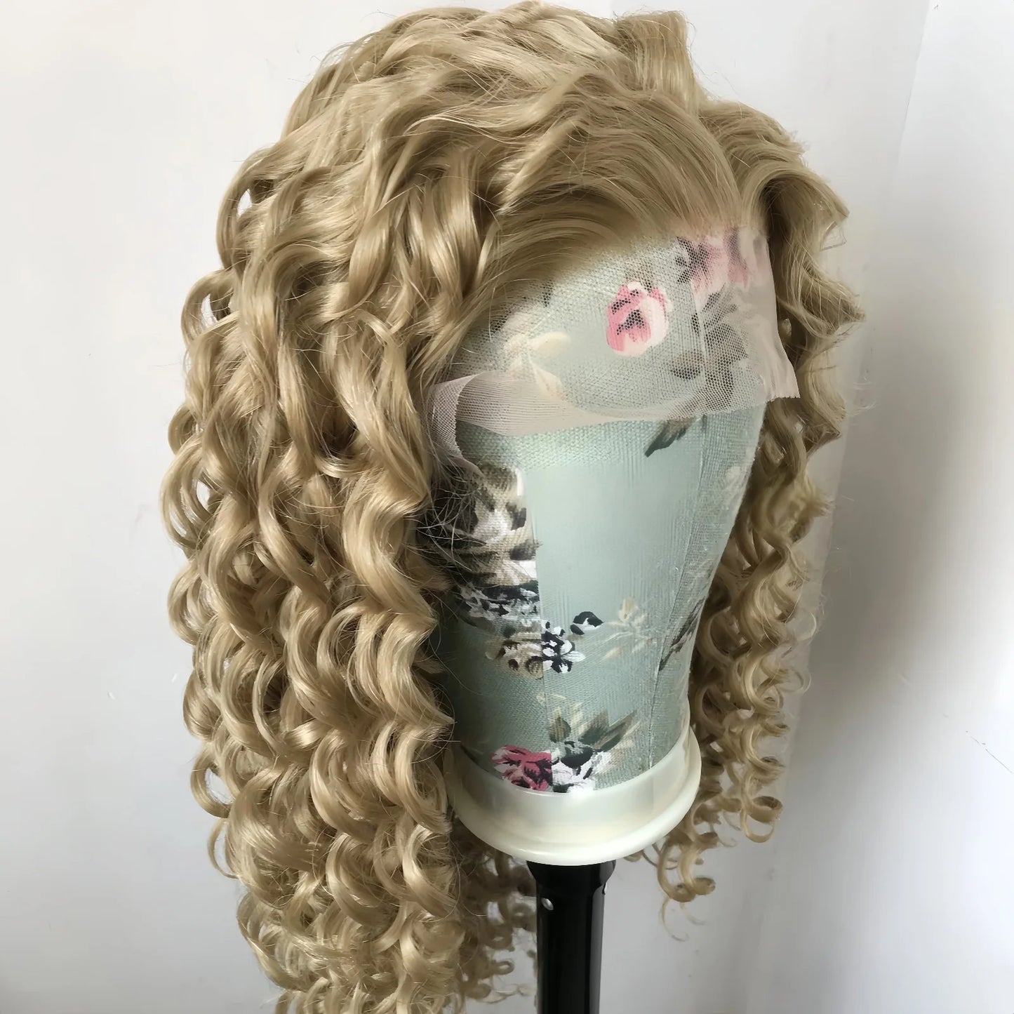 Ash Dirty Blonde Deep Curly Synthetic Lace Front Wig 13x4 Glueless Pre Plucked