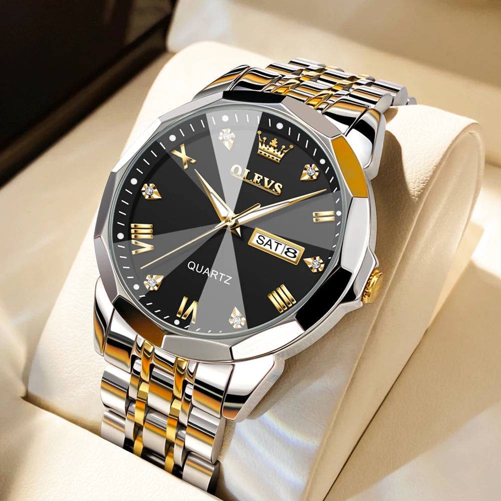 OLEVS Men's Casual Stainless Steel Quartz Watch Waterproof Luminous Date Week