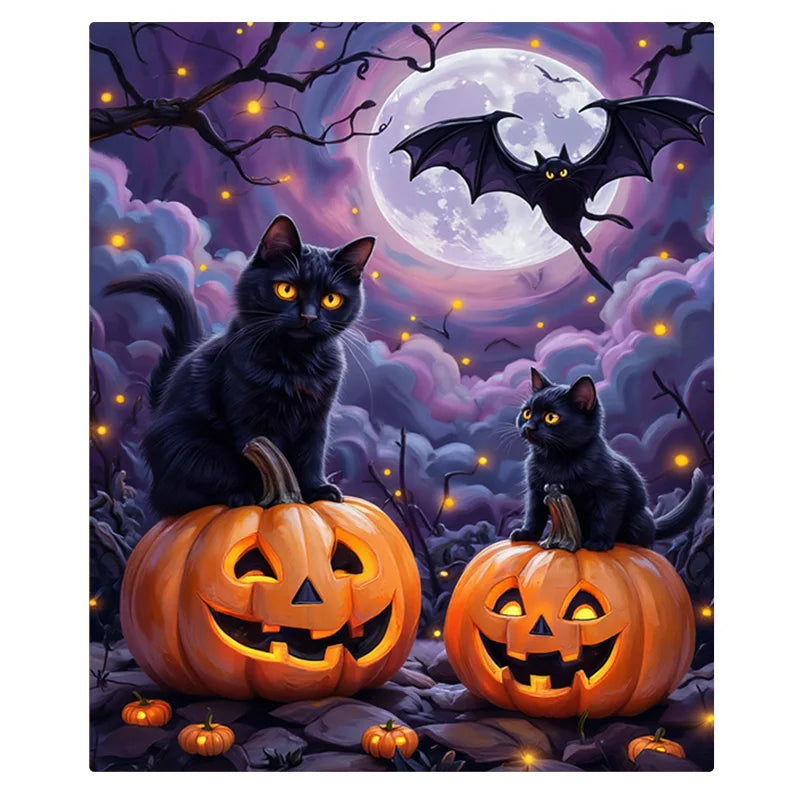 Halloween Pumpkin Cats And Bat Cozy Flannel Baby Blanket