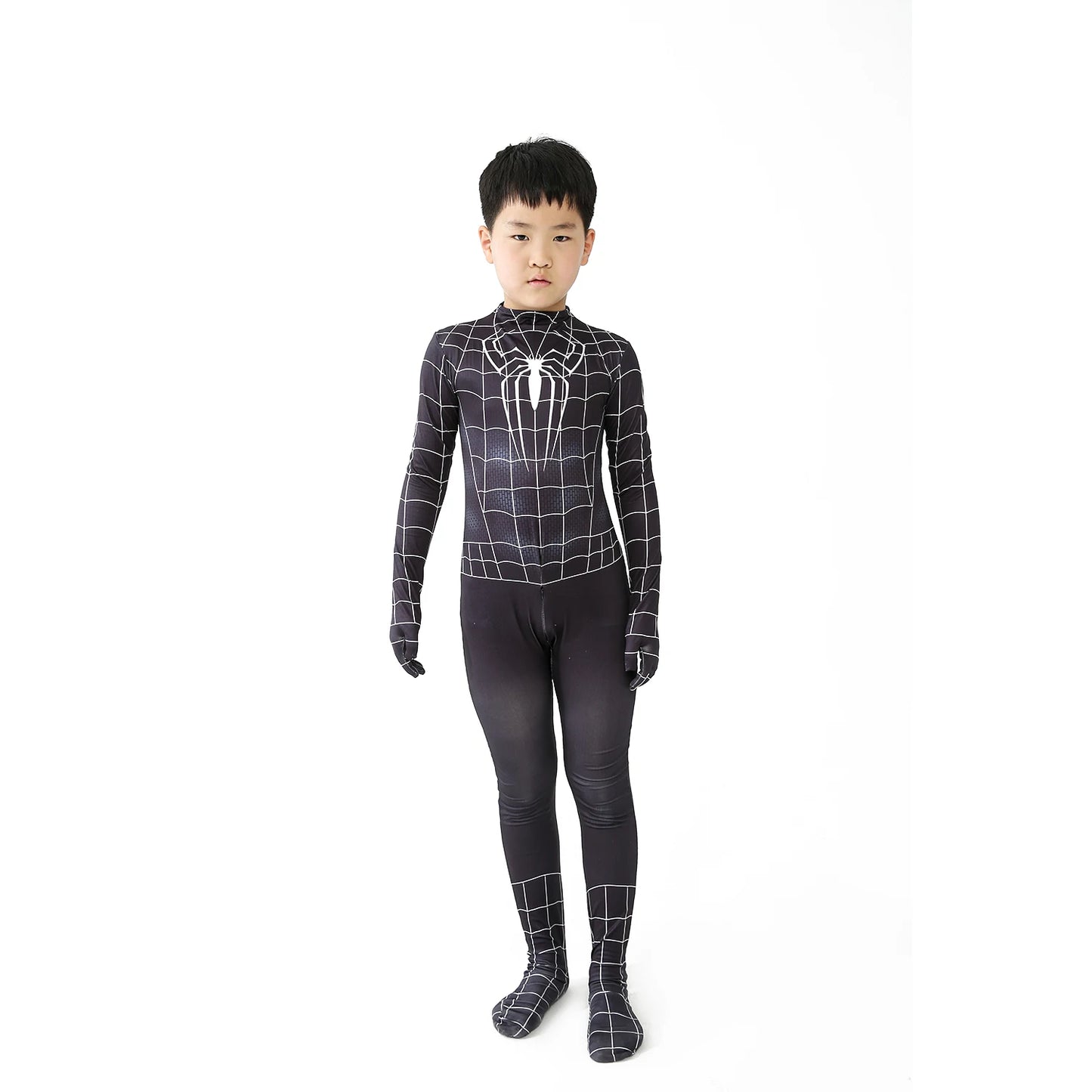 biack spider man  Superhero Costume Bodysuit for Kids Spandex Zentai Halloween Cosplay Jumpsuit 3D Style