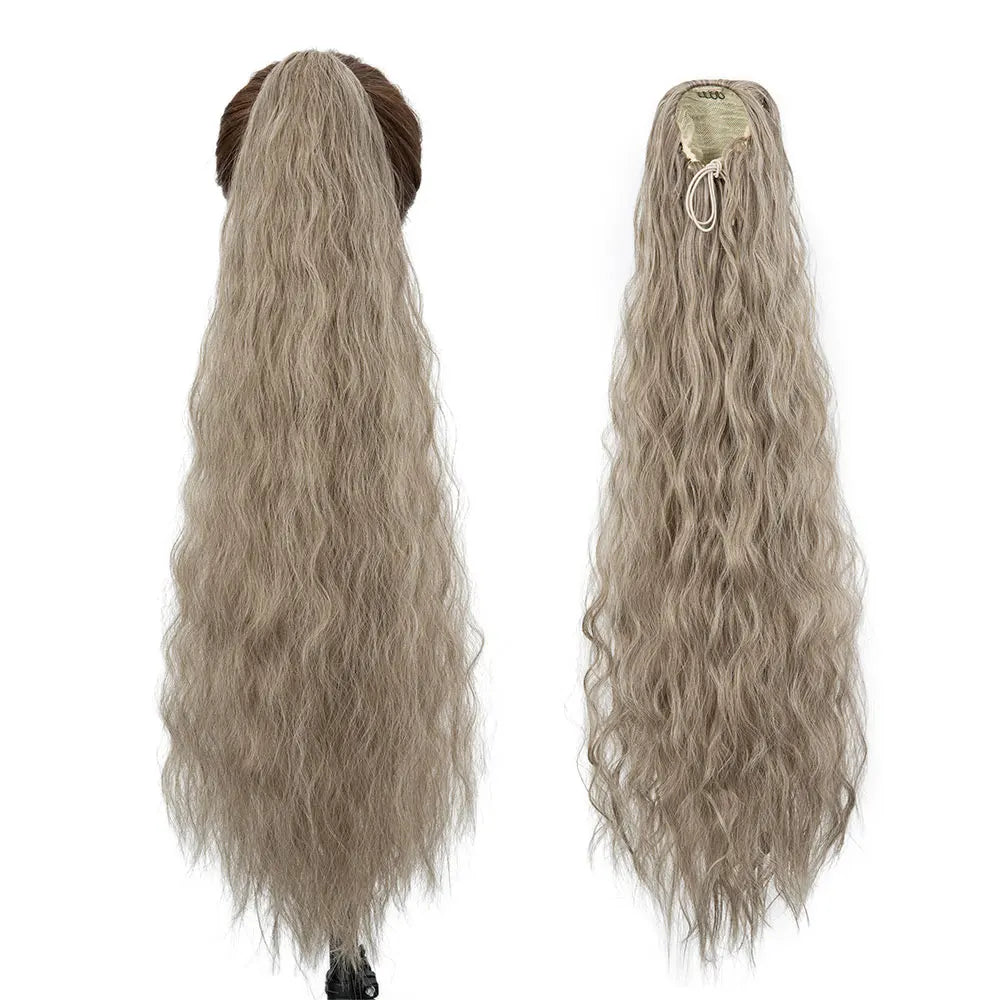32" Long Curly Drawstring Ponytail Synthetic Hairpiece for Women Blonde Black Ponytail Clip in Hair Extensions for Daily Cosplay