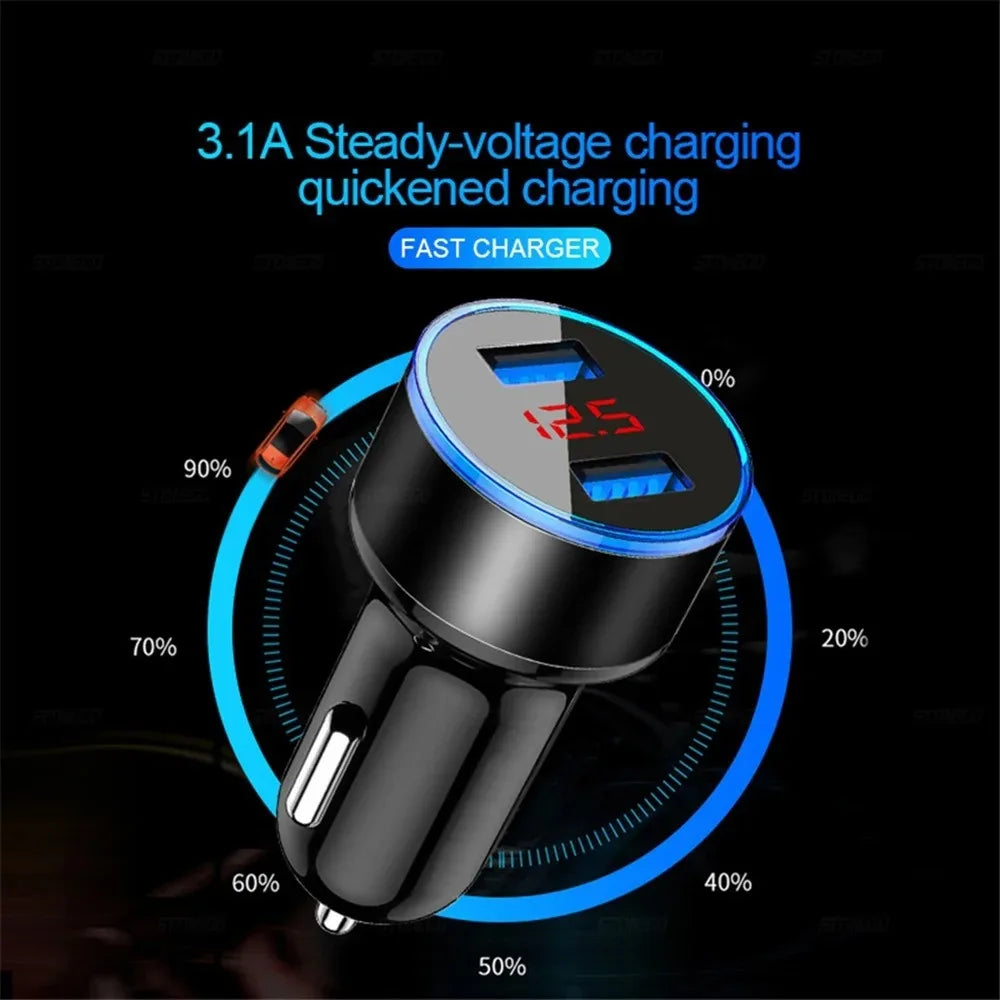 High-Quality 3.1A Dual USB Car Charger with LCD Display