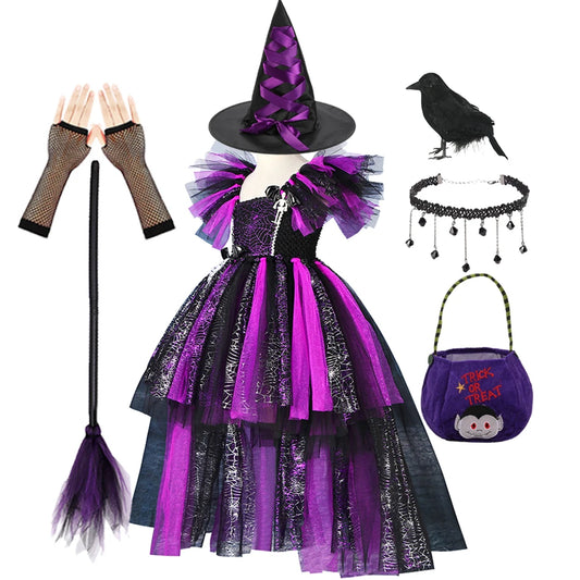 Girls Handmade Halloween Cosplay Devil Witch Tailed Dress Carnival Party Toddler Kids Bat Costume Girl Dress Up Children Clothes