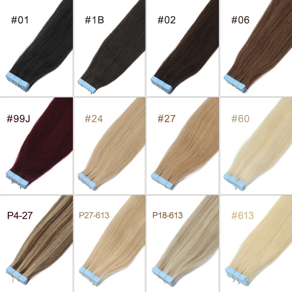 Brown Tape In Remy Human Hair Extensions Seamless Skin Weft 12 To 24 Inches