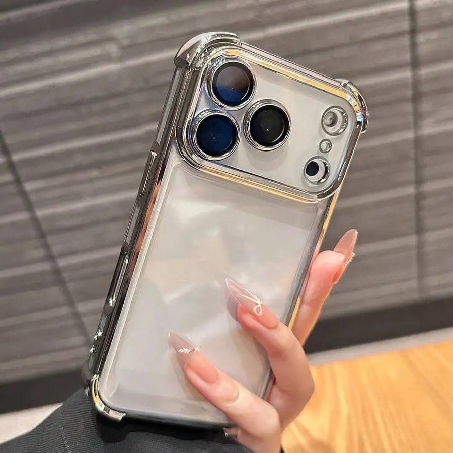 Luxury Cushioned Shockproof Plated Transparent Case For iPhone 17 16 15 14 13 12