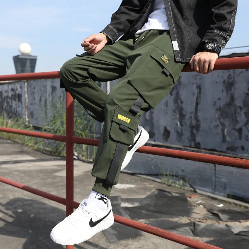 Men Streetwear Cargo Jogger Pants With Multi Pockets Casual Loose Fit