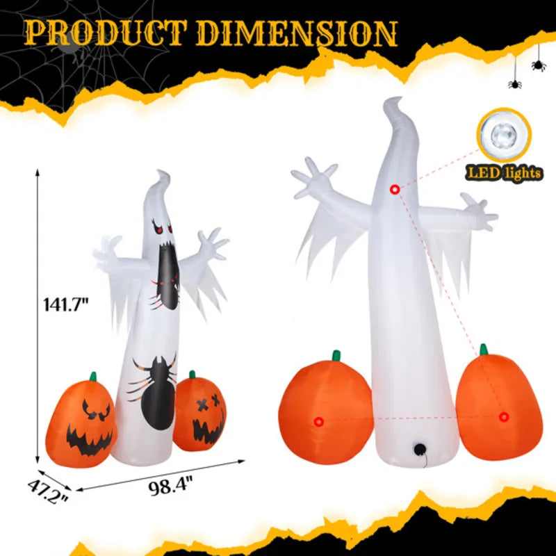 11.8Ft Pumpkin Spider Ghost Halloween Decoration With LEDs