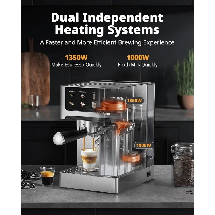 Espresso Cappuccino Machine 20 Bar Dual Boiler With Automatic Milk Frother 3in1