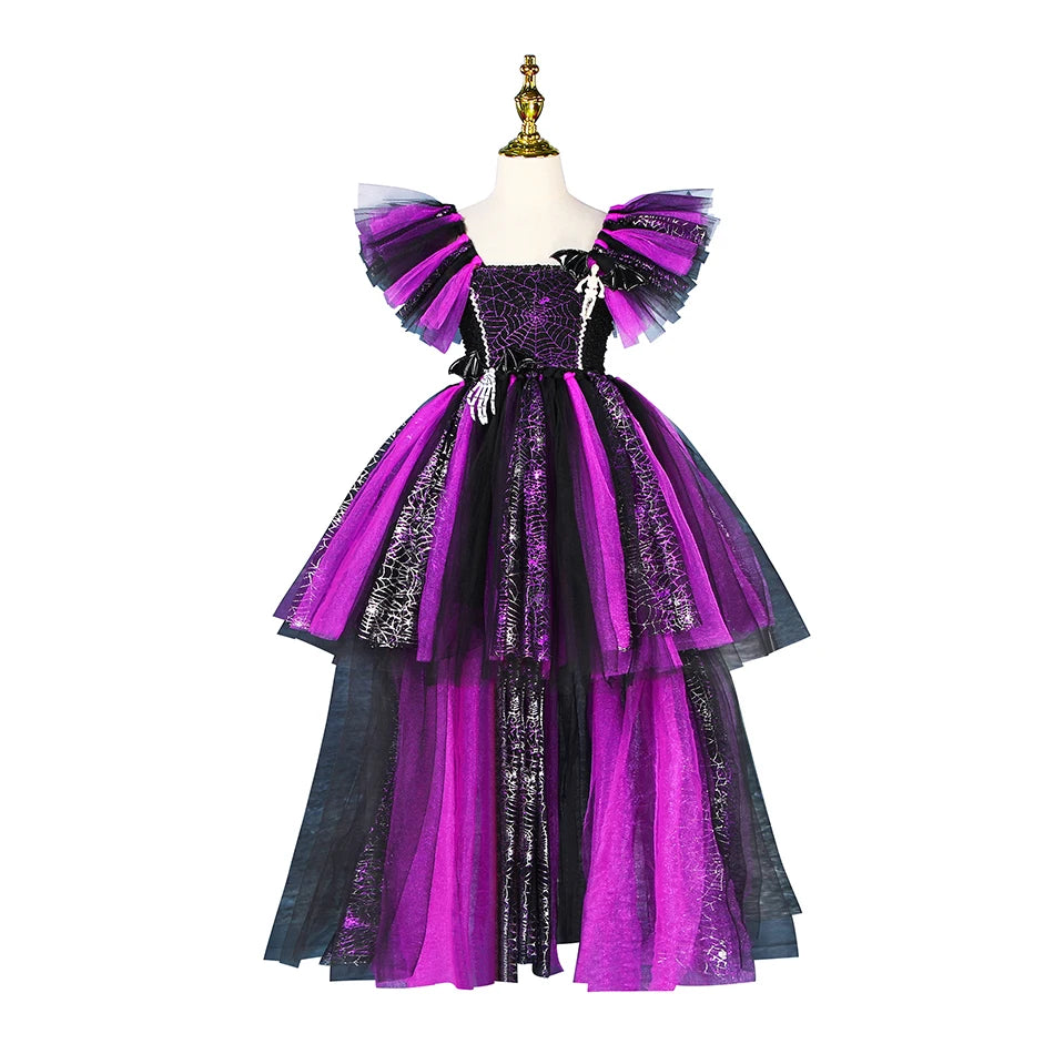 Girls Handmade Halloween Cosplay Devil Witch Tailed Dress Carnival Party Toddler Kids Bat Costume Girl Dress Up Children Clothes