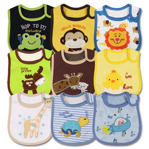 9pcs/Set Baby Girl Boy Feeding Bibs Waterproof Cartoon Towel