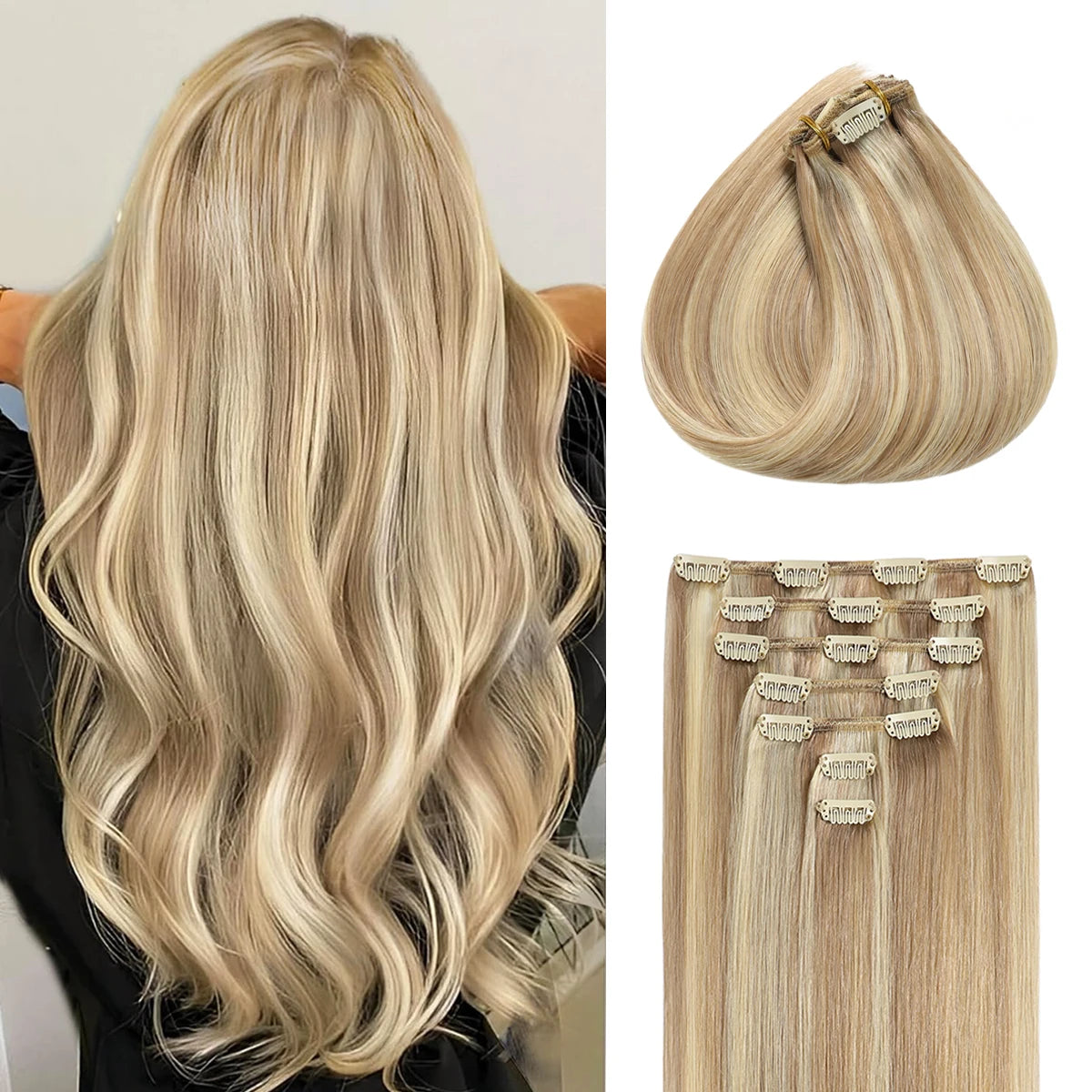1B Natural Black Premium Real Human Hair Clip-in Extensions