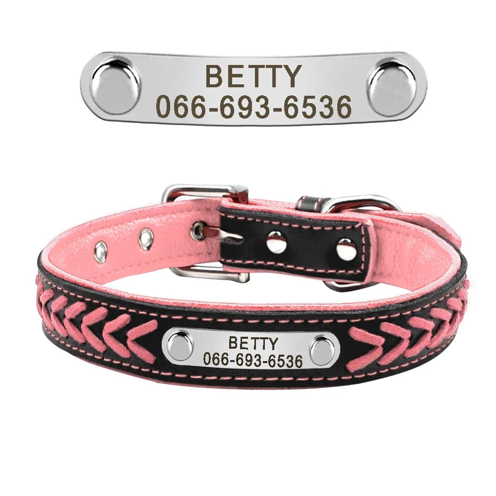 Personalized Dog Collar Leather Padded Braided Collars Free Engraving Pet ID Tag for Small Medium Large Dogs