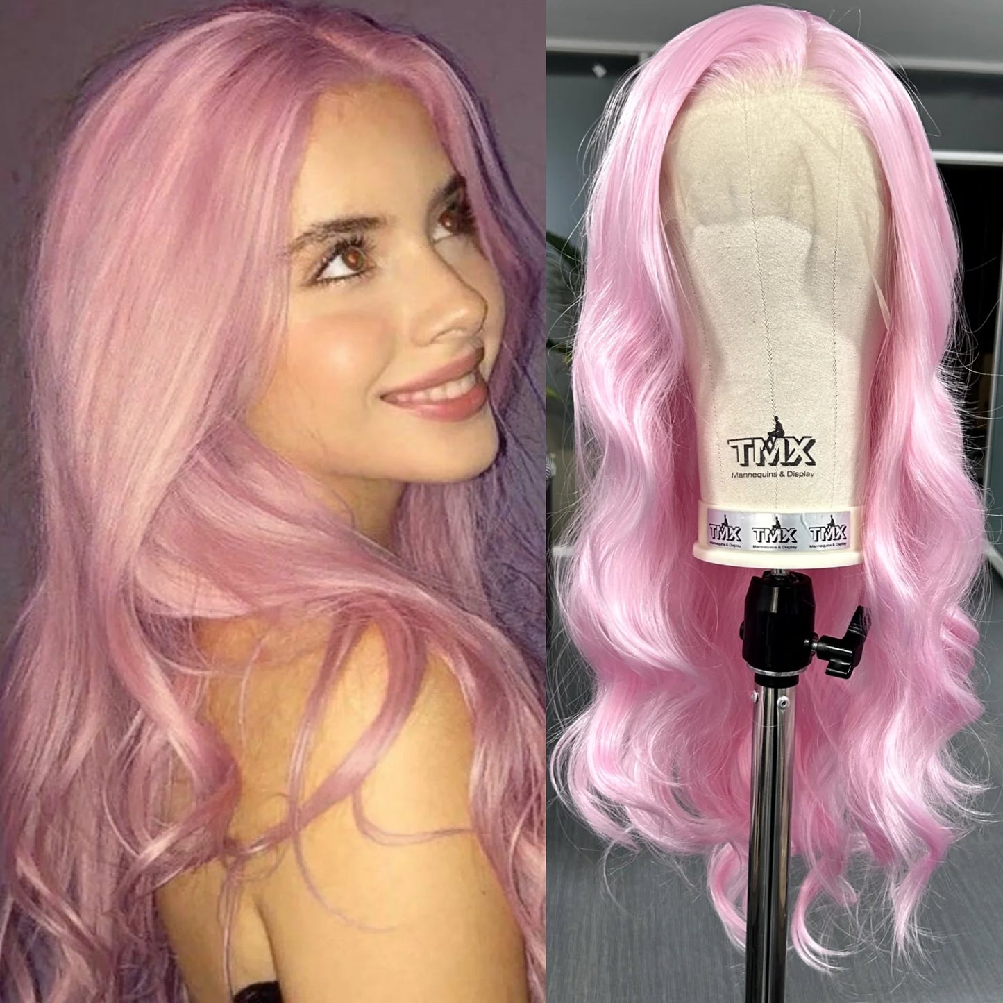 Long Pink Wavy Wig For Women Synthetic Hair Free Part Body Wave Daily Cosplay