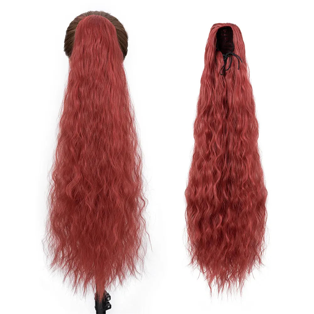 32" Long Curly Drawstring Ponytail Synthetic Hairpiece for Women Blonde Black Ponytail Clip in Hair Extensions for Daily Cosplay