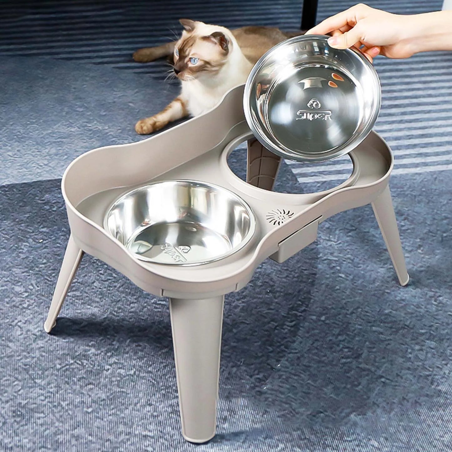 Raised Stand Elevated Dog Feeder Non-Slip No Spill Design Bowl