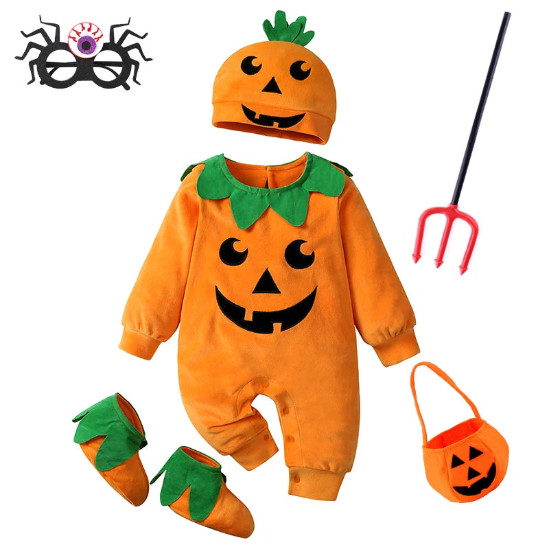 3-24M pumpkin Cosplay Baby Girls Boys Halloween Costume Sets Long Sleeve Cosplay jumpsuit for boys Carnival Party Clothes