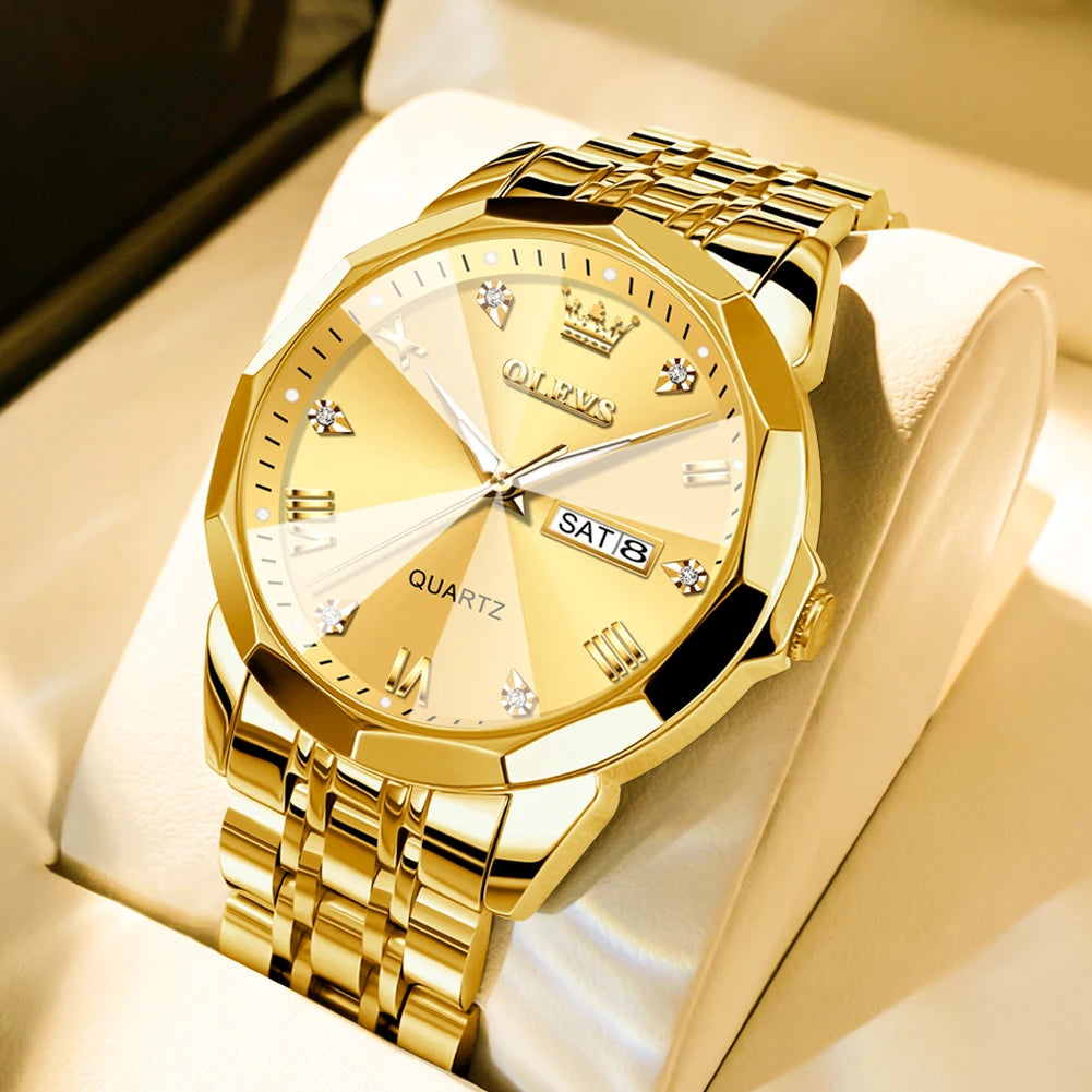 OLEVS Men's Casual Stainless Steel Quartz Watch Waterproof Luminous Date Week