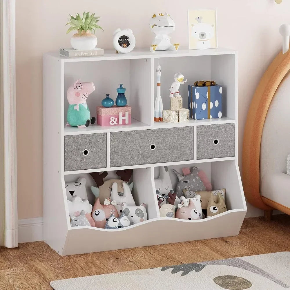 Children Bookcase Kids Bookshelf Toy Storage With Cubby Organizer