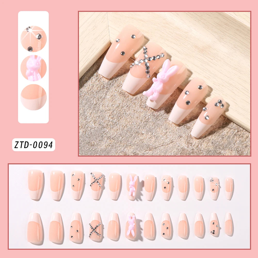 24Pcs Black Glossy Halloween Almond Fake Nails Gradient French Cool Press On Nails Rose/Heart/Skull Acrylic Wearable False Nails