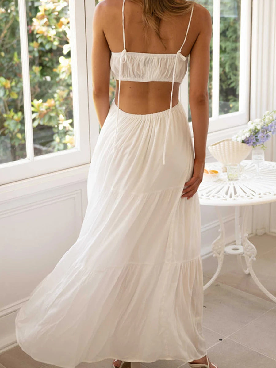 Elegant Sleeveless Maxi Dress With V Neckline Ruched Waist