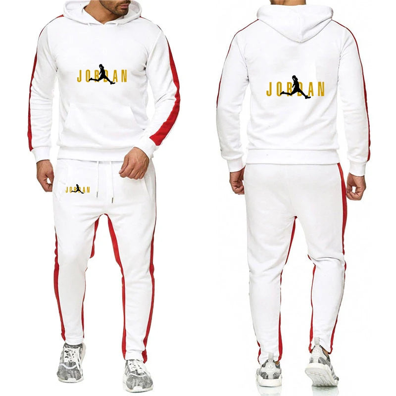 Men's Cotton Hoodie And Sweatpants Set Solid Color Spring Autumn Sportswear