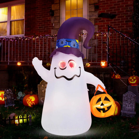 Six Foot Halloween Inflatable Ghost With Witch Hat Cute
