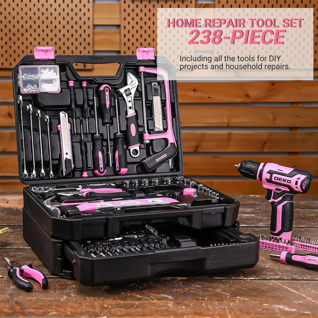 DEKO 12V Cordless Drill Home Mechanic Toolbox Set With Drawer Case