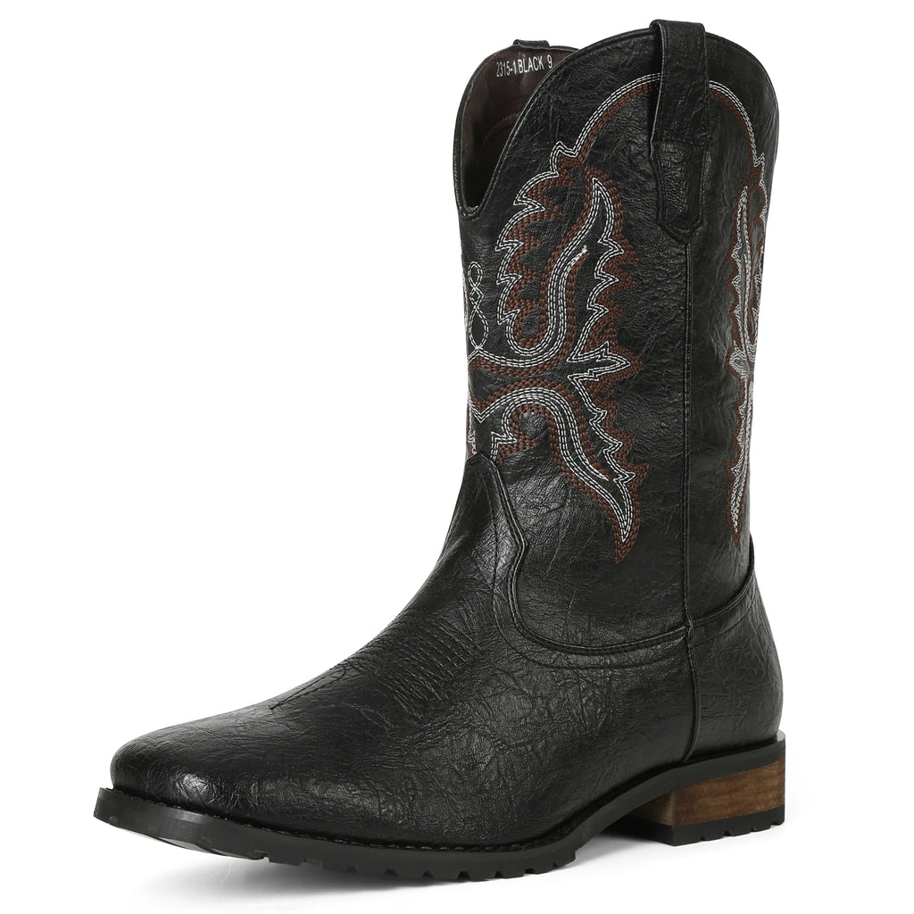 DoraTasia Plus Size 12.5 Retro Square Toe Western Boots Embroidered Pull On